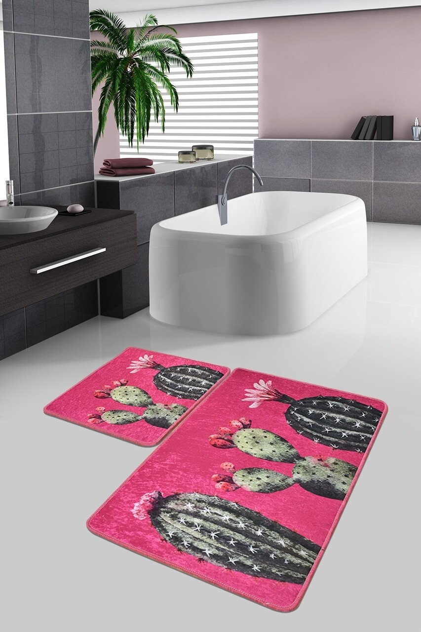 Set 2 covorase de baie Cacto, Chilai, 50x60 cm/60x100 cm, multicolor - imagine 4